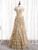 Gold Tulle Sequins Off the Shoulder Tiers Prom Dress