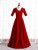 Burgundy Square Short Sleeve Prom Dress