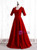 Burgundy Square Short Sleeve Prom Dress