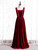 Burgundy Velvet Straps Pearls Prom Dress