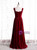 Burgundy Velvet Straps Pearls Prom Dress