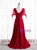 Burgundy Satin Square Short Sleeve Beading Prom Dress