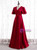 Burgundy V-neck Backless Short Sleeve Beading Prom Dress