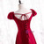 Burgundy Satin V-neck Cap Sleeve Bow Prom Dress