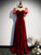 Burgundy Velvet High Neck Puff Sleeve Prom Dress