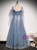 Blue Sequins Tulle Long Sleeve Beading Prom Dress