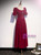 Burgundy Velvet Square Short Sleeve Ankle Length Prom Dress