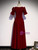 Burgundy Square Short Sleeve Velvet Prom Dress
