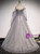 Gray Tulle Sequins Long Sleeve Spaghetti Straps Prom Dress