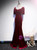 Burgundy Mermaid Velvet Short Sleeve Prom Dress