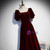 Dark Burgundy Velvet Square Puff Sleeve Beading Prom Dress