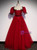 Burgundy Tulle Square Puff Sleeve Prom Dress