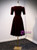 Burgundy Velvet Square Short Sleeve Pearls Prom Dress