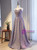 A-Line Purple Strapless Pleats Prom Dress