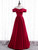 Burgundy Satin Off the Shoulder Long Prom Dress