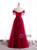 Burgundy Tulle Pearls Off the Shoulder Prom Dress