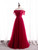 Burgundy Tulle Pearls Off the Shoulder Prom Dress