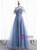 Blue Tulle Sequins Spaghetti Straps Pleats Prom Dress