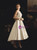 White Satin V-neck Hi Lo Backless Wedding Dress With Bow