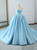 Dreamy Blue Satin Strapless Pleats Wedding Dress