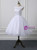 White Tulle Cap Sleeve Tea Length Wedding Dress