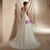 Champagne Tulle V-neck Pearls Lace Wedding Dress