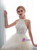 Champagne Tulle Lace Halter Pearls Wedding Dress