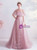 In Stock:Ship in 48 Hours Illusion Neck Pink Tulle Sequins Prom Dress