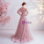 In Stock:Ship in 48 Hours Illusion Neck Pink Tulle Sequins Prom Dress