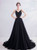 In Stock:Ship in 48 Hours Black Tulle Straps Appliques Prom Dress