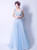 In Stock:Ship in 48 Hours Blue Tulle Appliques V-neck Prom Dress