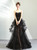 In Stock:Ship in 48 Hours Black Illusion Appliques Prom Dress