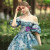 Blue Monet Garden Palace Oil Paint Vintage Dress