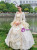 Champagne Ball Gown Print Long Sleeve Rococo Vintage Dress