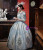 Blue Puff Sleeve Print Rococo Baroque Vintage Dress