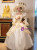 Champagne Satin Lace Long Sleeve Baroque Vintage Dress