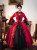 Burgundy Satin Long Sleeve Lace Baroque Vintage Dress
