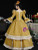 Yellow Long Sleeve Square Neck Rococo Vintage Dress