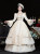Champagne Satin Lace Long Sleeve Vintage Victorian Dress