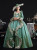Green Satin Long Sleeve Lace Baroque Victorian Dress