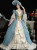 Champagne Blue Short Sleeve Rococo Baroque Vintage Dress