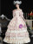 Champagne Print Short Sleeve Baroque Victorian Dress
