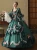 Front view of the Green Satin Long-Sleeved Vintage Dress with floral lace