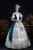 Blue Satin Lace Short Sleeve Straps Victorian Dress