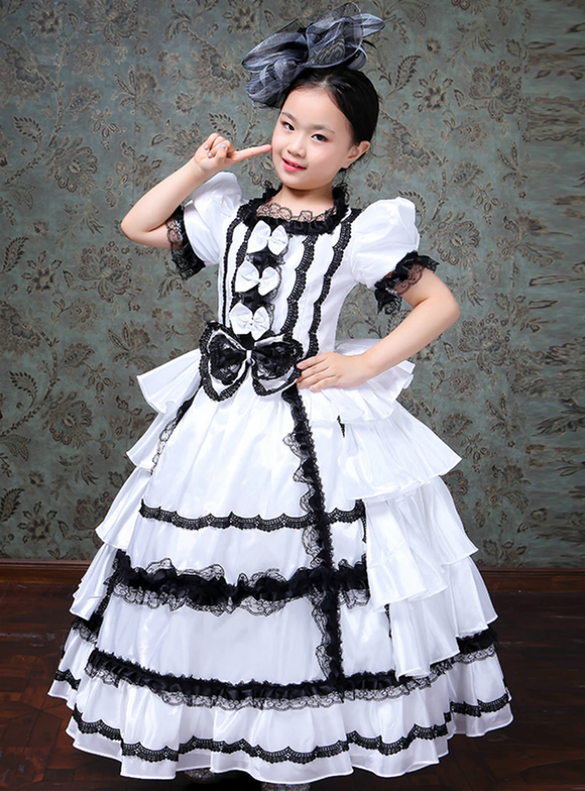 Girl White Short Sleeve Rococo Baroque Victorian Dress
