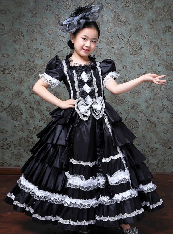 Black Satin Puff Sleeve Antonietta Victorian Dress