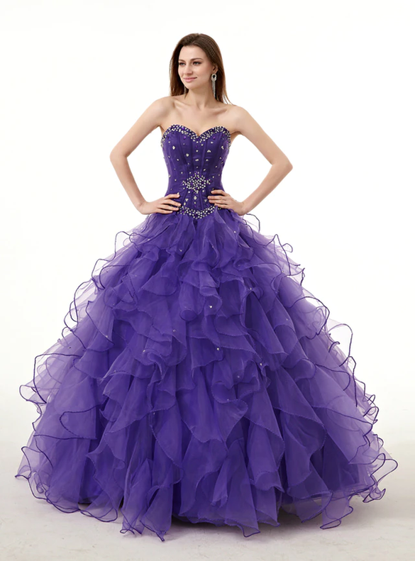 Purple Ball Gown Organza Beading Quinceanera Dresses