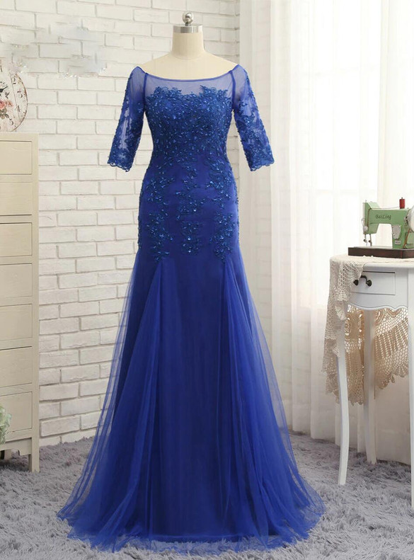 Royal Blue Mermaid Tulle Short Sleeve Mother Of The Bride Dress