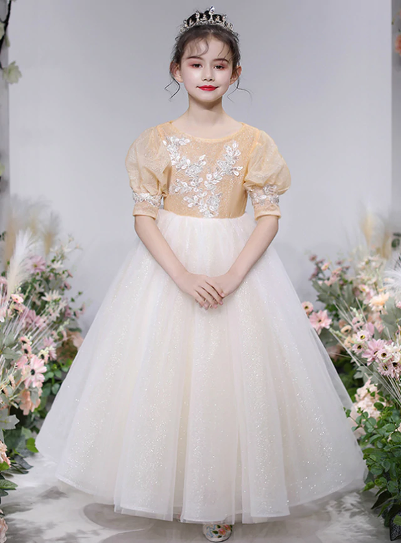 In Stock:Ship in 48 Hours Light Champagne Tulle Flower Girl Dress