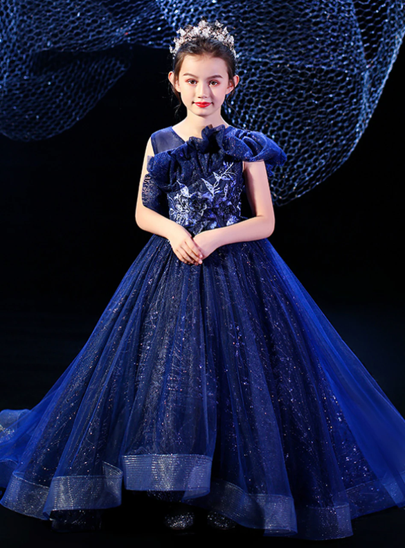 In Stock:Ship in 48 Hours Dark Blue Sequins Flower Girl Dress